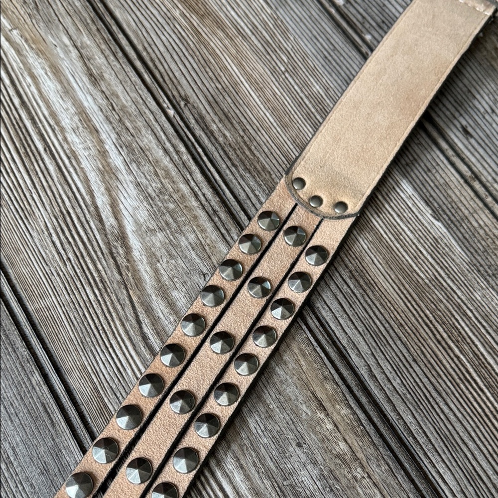 Studded Leather Belt man made faux leather large tan